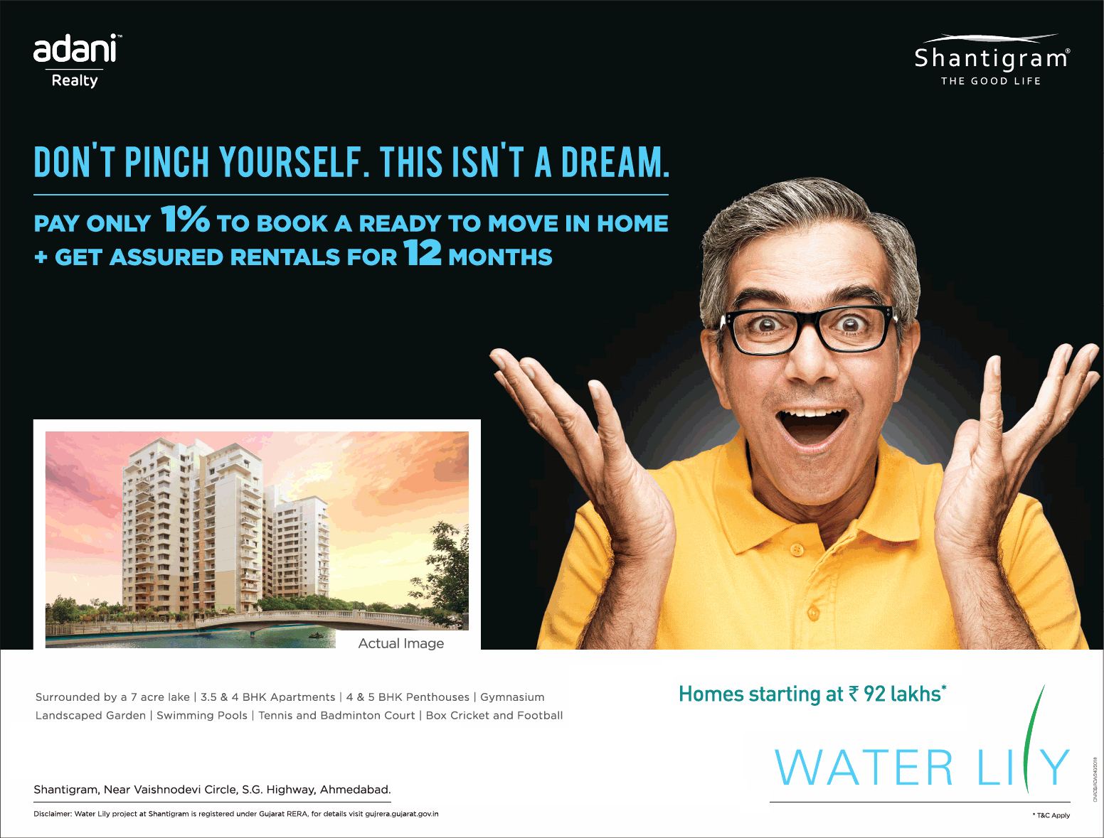 Pay only 1% to book ready to move in home at Adani Shantigram Water Lily in Ahmedabad Update